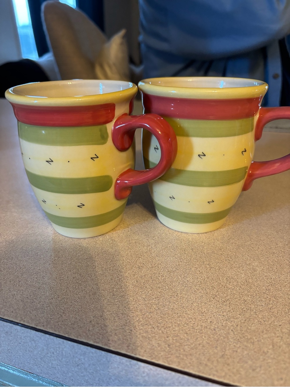 Pfaltzgraff Yellow, Green & Red Striped Ceramic Mugs - Set of 2